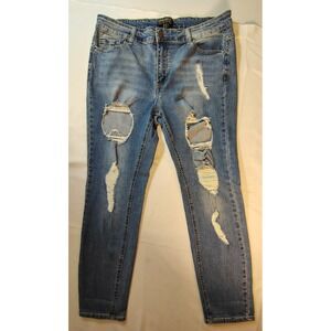 Forever 21 Plus‎ Womens Size 12 Jeans Blue Denim Distressed Ripped Skinny Wash
